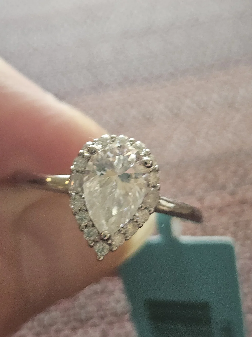 Pear Shaped Halo Moissanite Ring 925 Sterling Silver Size 9